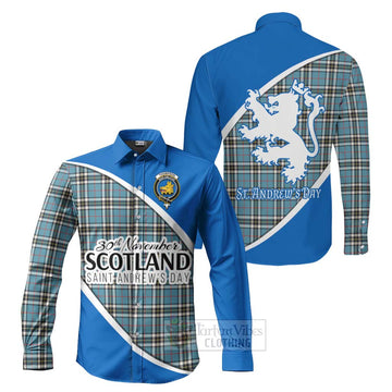 Tartan Vibes Clothing Thompson (Thomson) Family Crest Tartan Long Sleeve Button Shirt Celebrate Saint Andrew's Day in Style