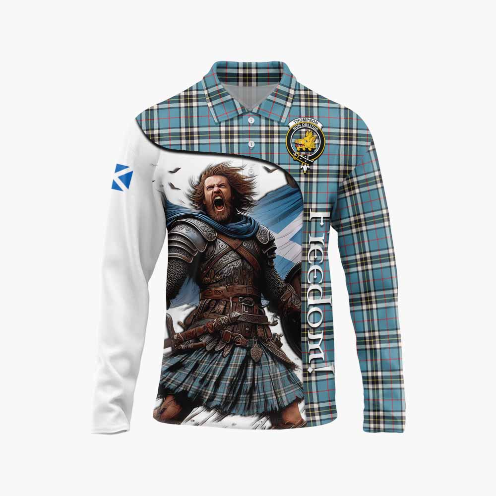 Tartan Vibes Clothing Thompson (Thomson) Crest Tartan Long Sleeve Polo Shirt Inspired by the Freedom of Scottish Warrior