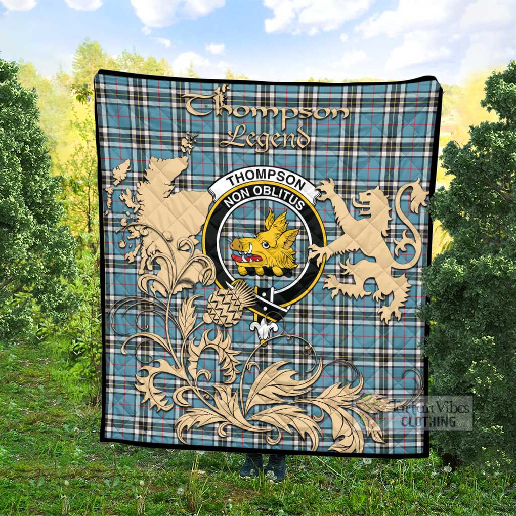 Tartan Vibes Clothing Thompson (Thomson) Tartan Quilt with Family Crest and Scottish Symbol Style