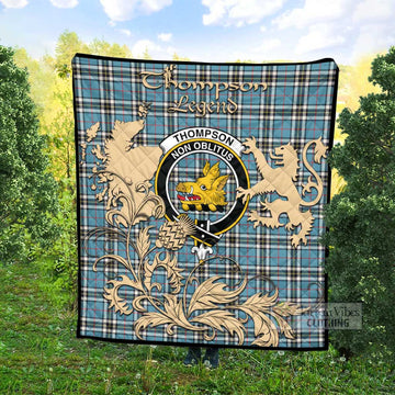 Tartan Vibes Clothing Thompson (Thomson) Tartan Quilt with Family Crest and Scottish Symbol Style