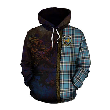 Tartan Vibes Clothing Thompson (Thomson) Tartan Family Crest Cotton Hoodie Alba Gu Brath Be Brave Lion Ancient Style