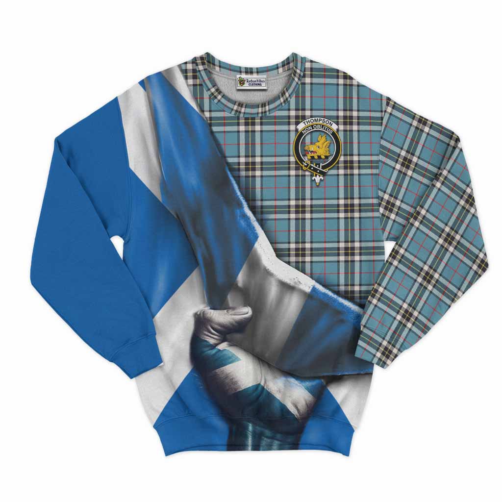 Tartan Vibes Clothing Thompson (Thomson) Tartan Sweatshirt with Family Crest Scotland Patriotic Style