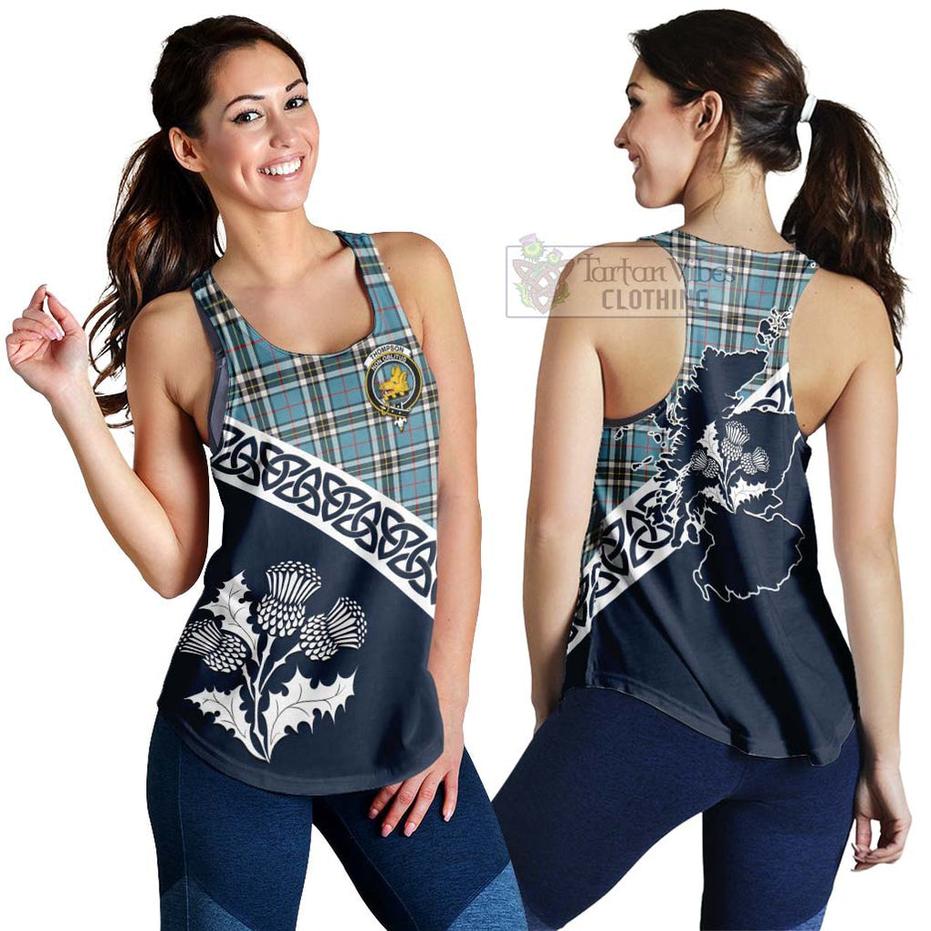 Tartan Vibes Clothing Thompson (Thomson) Tartan Women's Racerback Tanks Featuring Thistle and Scotland Map