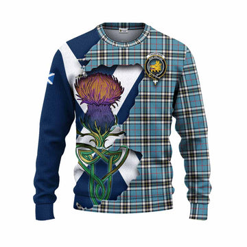 Tartan Vibes Clothing Thompson (Thomson) Tartan Family Crest Knitted Sweater Scottish Thistle Celtic Inspired