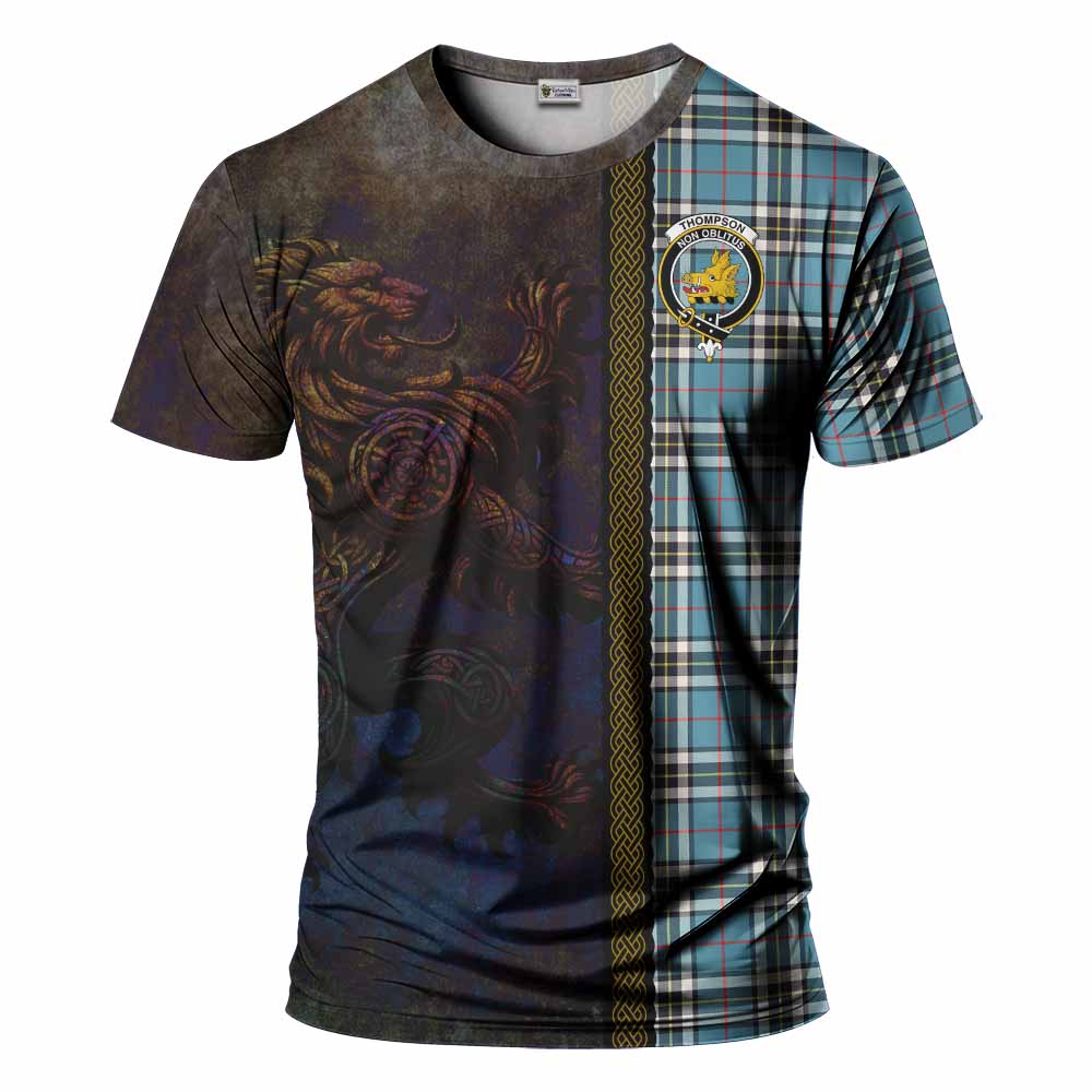 Tartan Vibes Clothing Thompson (Thomson) Tartan Family Crest T-Shirt Alba Gu Brath Be Brave Lion Ancient Style