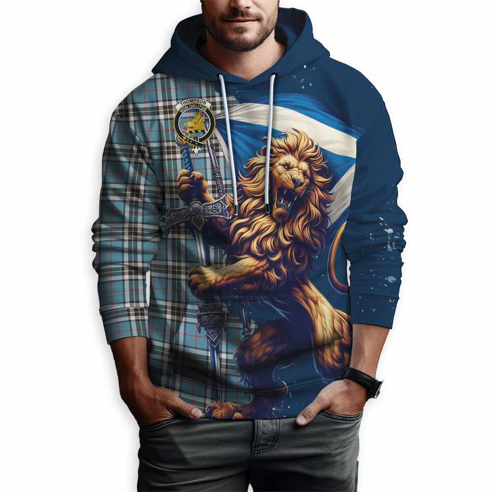 Thompson (Thomson) Tartan Family Crest Hoodie with Scottish Majestic Lion