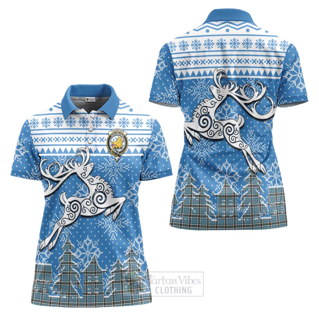 Tartan Vibes Clothing Thompson (Thomson) Clan Christmas Women's Polo Shirt Celtic Reindeer Style
