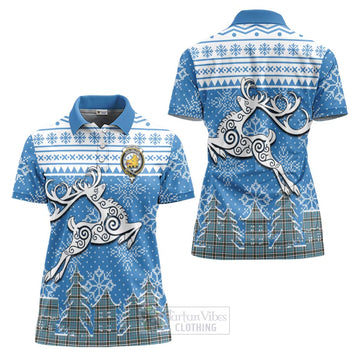 Tartan Vibes Clothing Thompson (Thomson) Clan Christmas Women's Polo Shirt Celtic Reindeer Style