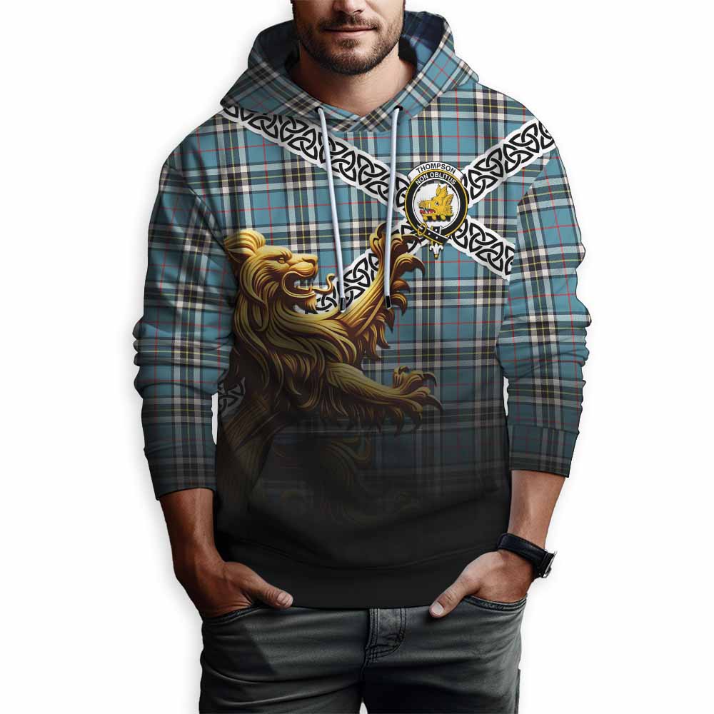 Tartan Vibes Clothing Thompson (Thomson) Crest Tartan Hoodie with Golden Lion Emblem Celtic Style