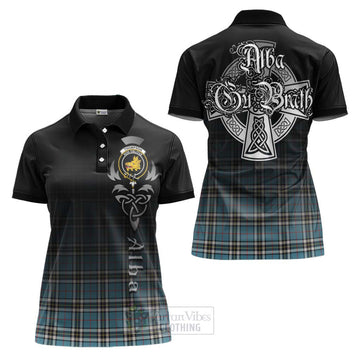 Tartan Vibes Clothing Thompson (Thomson) Tartan Women's Polo Shirt Featuring Alba Gu Brath Family Crest Celtic Inspired