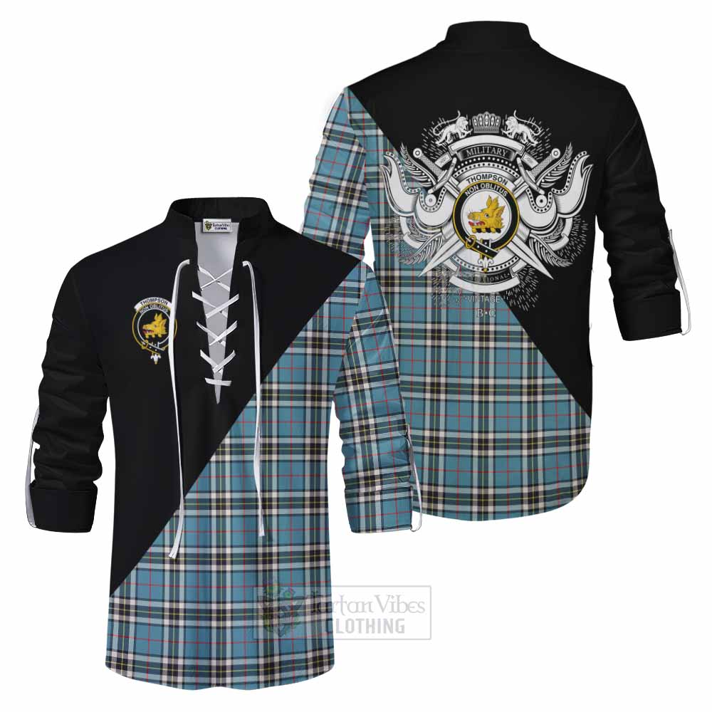 Tartan Vibes Clothing Thompson (Thomson) Tartan Ghillie Kilt Shirt with Family Crest and Military Logo Style