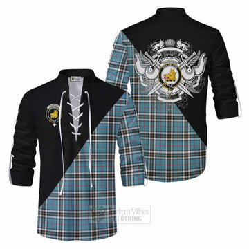 Tartan Vibes Clothing Thompson (Thomson) Tartan Ghillie Kilt Shirt with Family Crest and Military Logo Style