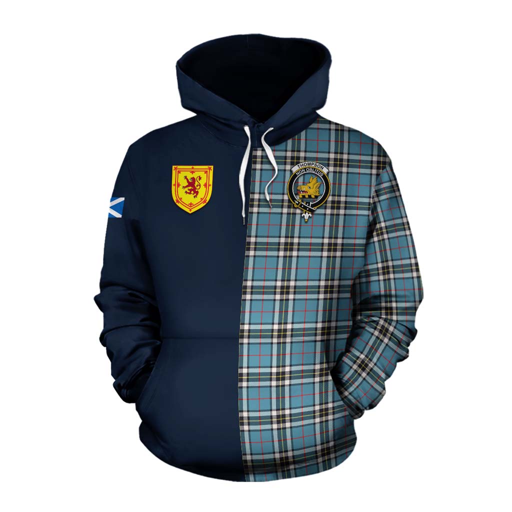 Tartan Vibes Clothing Thompson (Thomson) Tartan Cotton Hoodie Alba with Scottish Lion Royal Arm Half Style