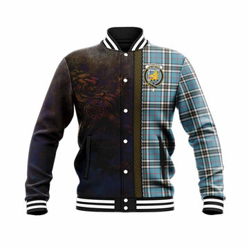 Tartan Vibes Clothing Thompson (Thomson) Tartan Family Crest Baseball Jacket Alba Gu Brath Be Brave Lion Ancient Style