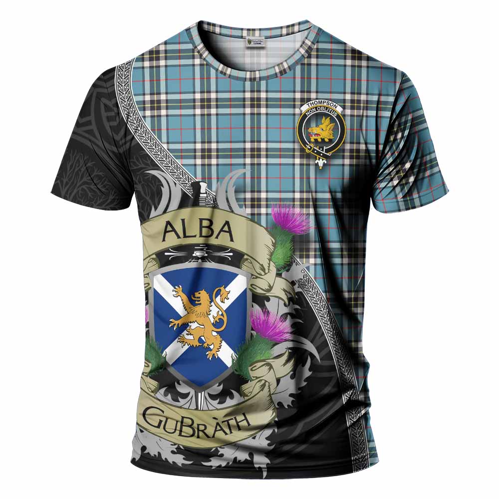 Tartan Vibes Clothing Thompson (Thomson) Tartan Family Crest T-Shirt Lion Rampant Royal Thistle Shield Celtic Inspired