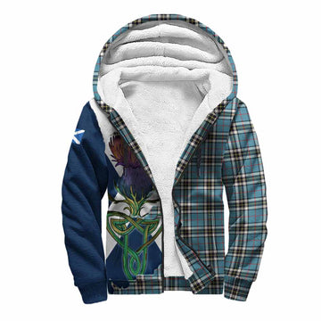 Tartan Vibes Clothing Thompson (Thomson) Tartan Family Crest Sherpa Hoodie Scottish Thistle Celtic Inspired