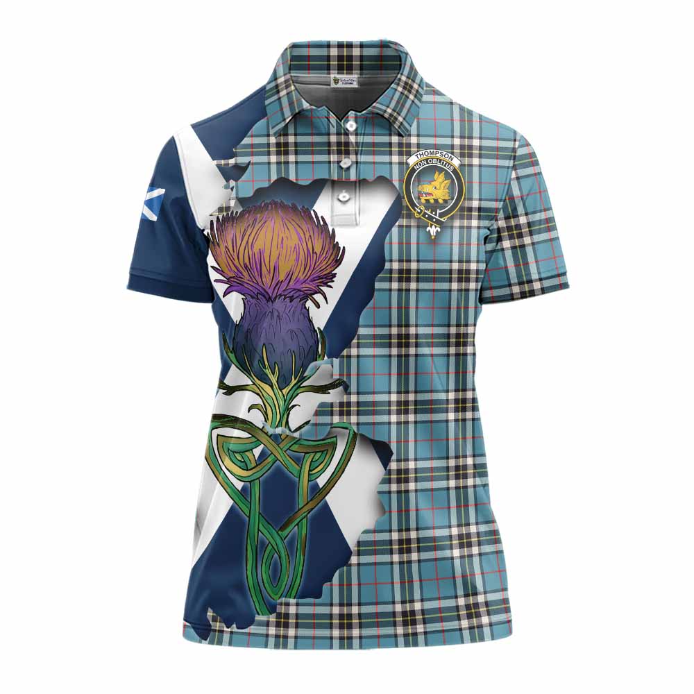 Tartan Vibes Clothing Thompson (Thomson) Tartan Family Crest Women's Polo Shirt Scottish Thistle Celtic Inspired