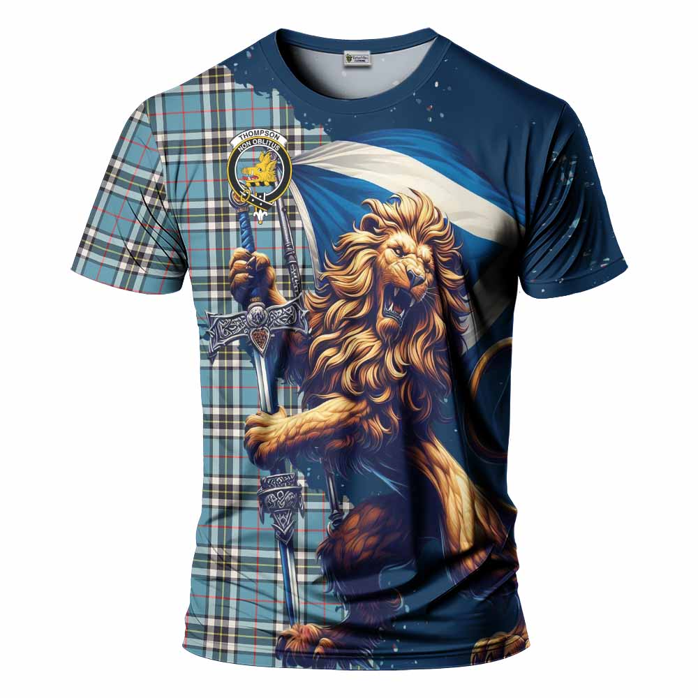 Tartan Vibes Clothing Thompson (Thomson) Tartan Family Crest T-Shirt with Scottish Majestic Lion