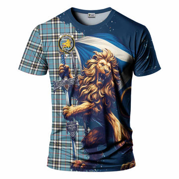 Tartan Vibes Clothing Thompson (Thomson) Tartan Family Crest T-Shirt with Scottish Majestic Lion