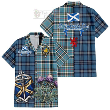 Tartan Vibes Clothing Thompson (Thomson) Tartan Short Sleeve Button Shirt Happy St. Andrew's Day Half Tartan Style