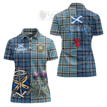 Tartan Vibes Clothing Thompson (Thomson) Tartan Women's Polo Shirt Happy St. Andrew's Day Half Tartan Style