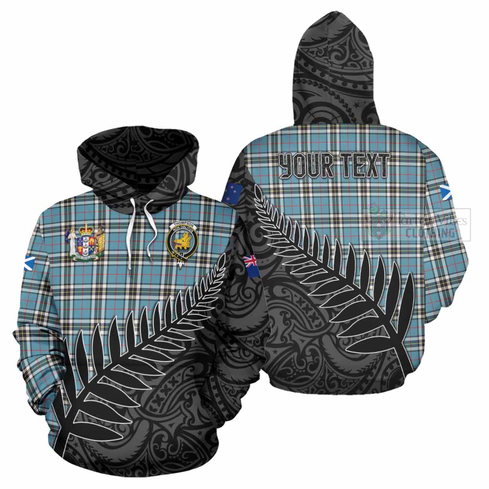 Tartan Vibes Clothing Thompson (Thomson) Crest Tartan Hoodie with New Zealand Silver Fern Half Style