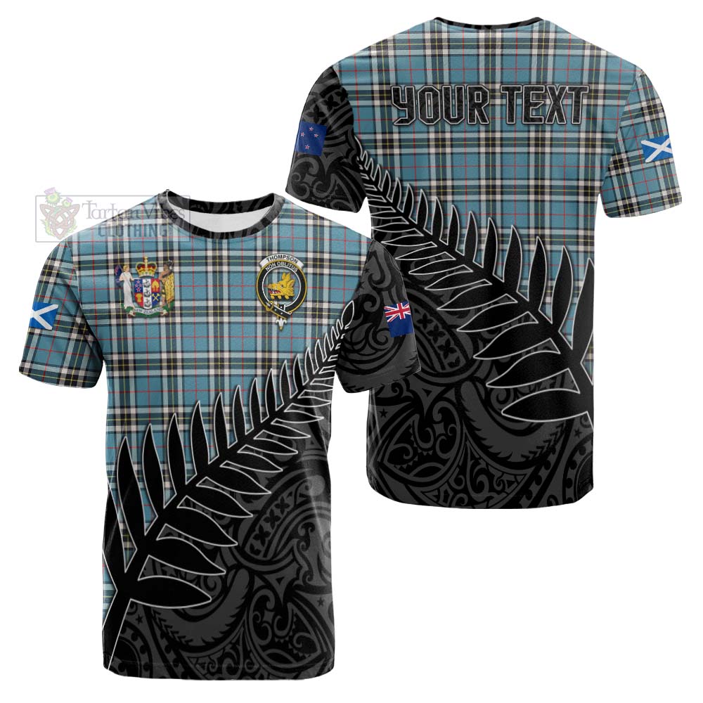 Tartan Vibes Clothing Thompson (Thomson) Crest Tartan Cotton T-shirt with New Zealand Silver Fern Half Style