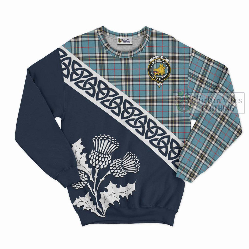 Tartan Vibes Clothing Thompson (Thomson) Tartan Sweatshirt Featuring Thistle and Scotland Map
