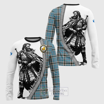 Tartan Vibes Clothing Thompson (Thomson) Tartan Clan Crest Long Sleeve T-Shirt with Highlander Warrior Celtic Style