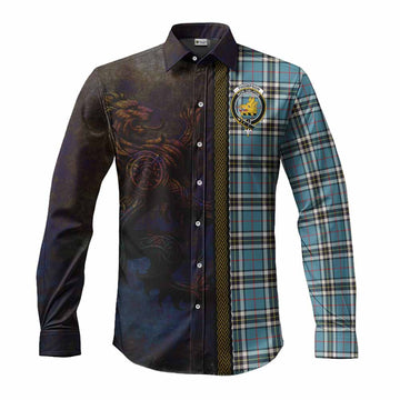 Tartan Vibes Clothing Thompson (Thomson) Tartan Family Crest Long Sleeve Button Shirt Alba Gu Brath Be Brave Lion Ancient Style