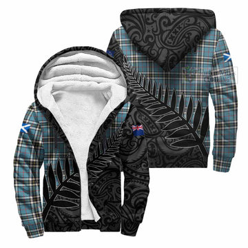 Tartan Vibes Clothing Thompson (Thomson) Crest Tartan Sherpa Hoodie with New Zealand Silver Fern Half Style