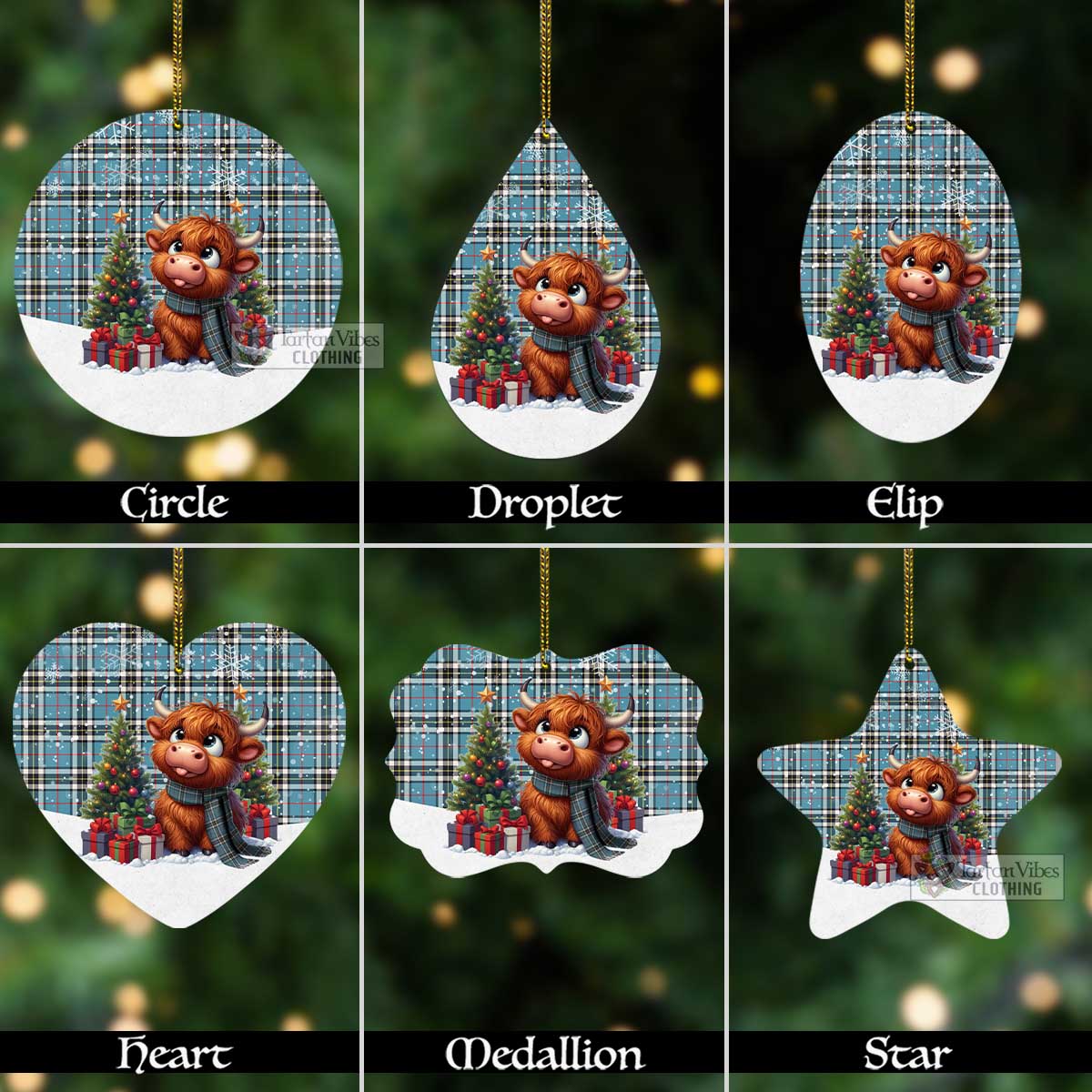 Tartan Vibes Clothing Thompson (Thomson) Tartan Christmas Aluminium Ornament with Adorable Highland Coo
