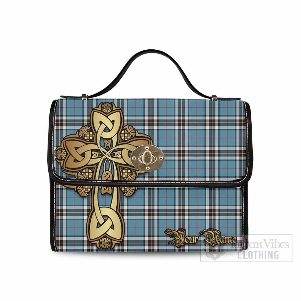 Tartan Vibes Clothing Thompson (Thomson) Tartan Waterproof Canvas Bag Golden Thistle Celtic Cross Style