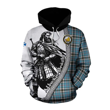 Tartan Vibes Clothing Thompson (Thomson) Tartan Clan Crest Cotton Hoodie with Highlander Warrior Celtic Style