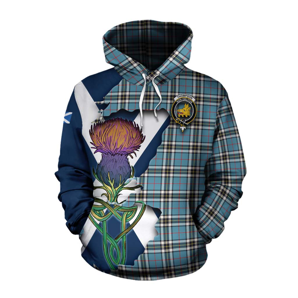 Tartan Vibes Clothing Thompson (Thomson) Tartan Family Crest Cotton Hoodie Scottish Thistle Celtic Inspired