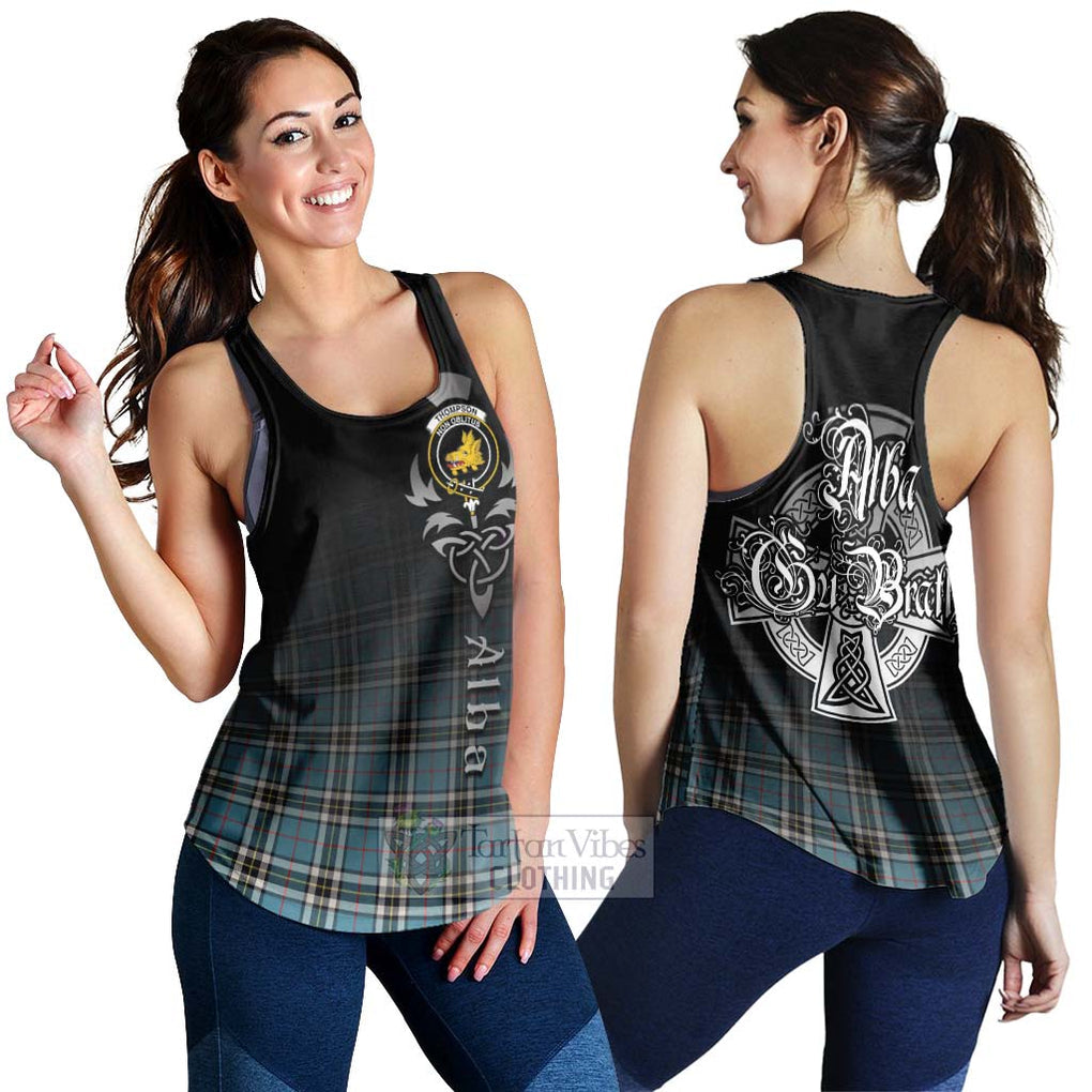 Tartan Vibes Clothing Thompson (Thomson) Tartan Women's Racerback Tanks Featuring Alba Gu Brath Family Crest Celtic Inspired