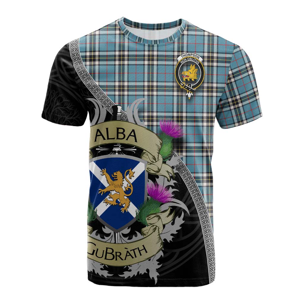 Tartan Vibes Clothing Thompson (Thomson) Tartan Family Crest Cotton T-shirt Lion Rampant Royal Thistle Shield Celtic Inspired