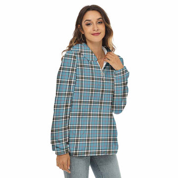Tartan Vibes Clothing Thompson (Thomson) Tartan Women's Borg  Half Zip Fleece Hoodie