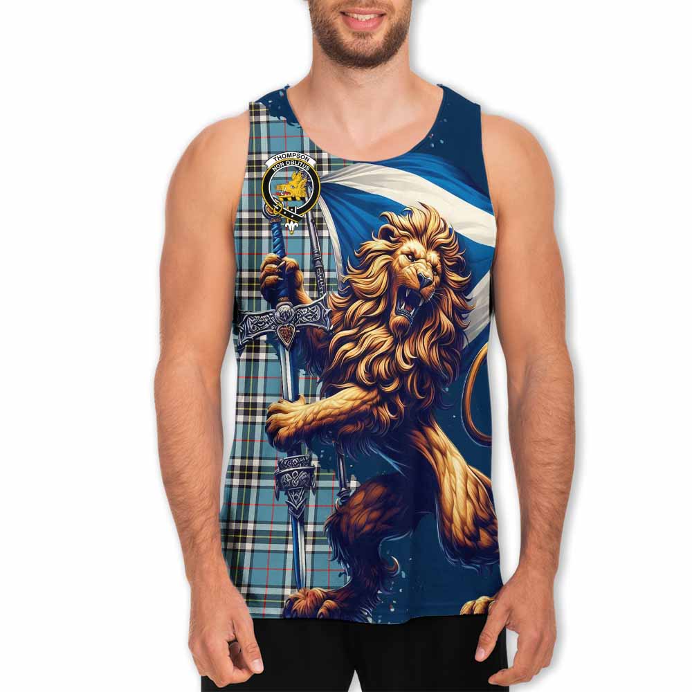 Tartan Vibes Clothing Thompson (Thomson) Tartan Family Crest Men's Tank Top with Scottish Majestic Lion