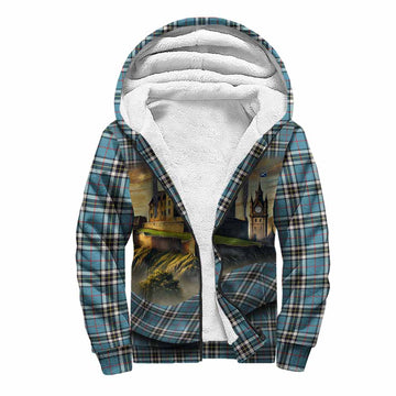 Tartan Vibes Clothing Thompson (Thomson) Tartan Family Crest Sherpa Hoodie with Scottish Ancient Castle Style