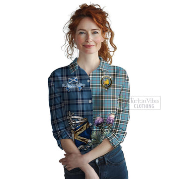 Tartan Vibes Clothing Thompson (Thomson) Tartan Women's Casual Shirt Happy St. Andrew's Day Half Tartan Style
