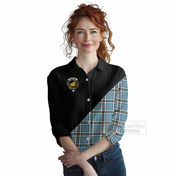 Tartan Vibes Clothing Thompson (Thomson) Tartan Women's Casual Shirt with Family Crest and Military Logo Style