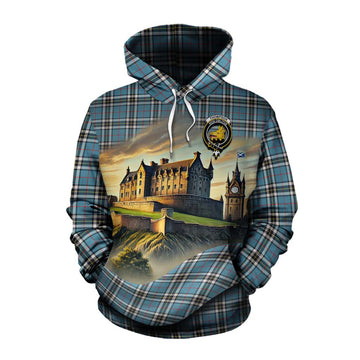 Tartan Vibes Clothing Thompson (Thomson) Tartan Family Crest Cotton Hoodie with Scottish Ancient Castle Style