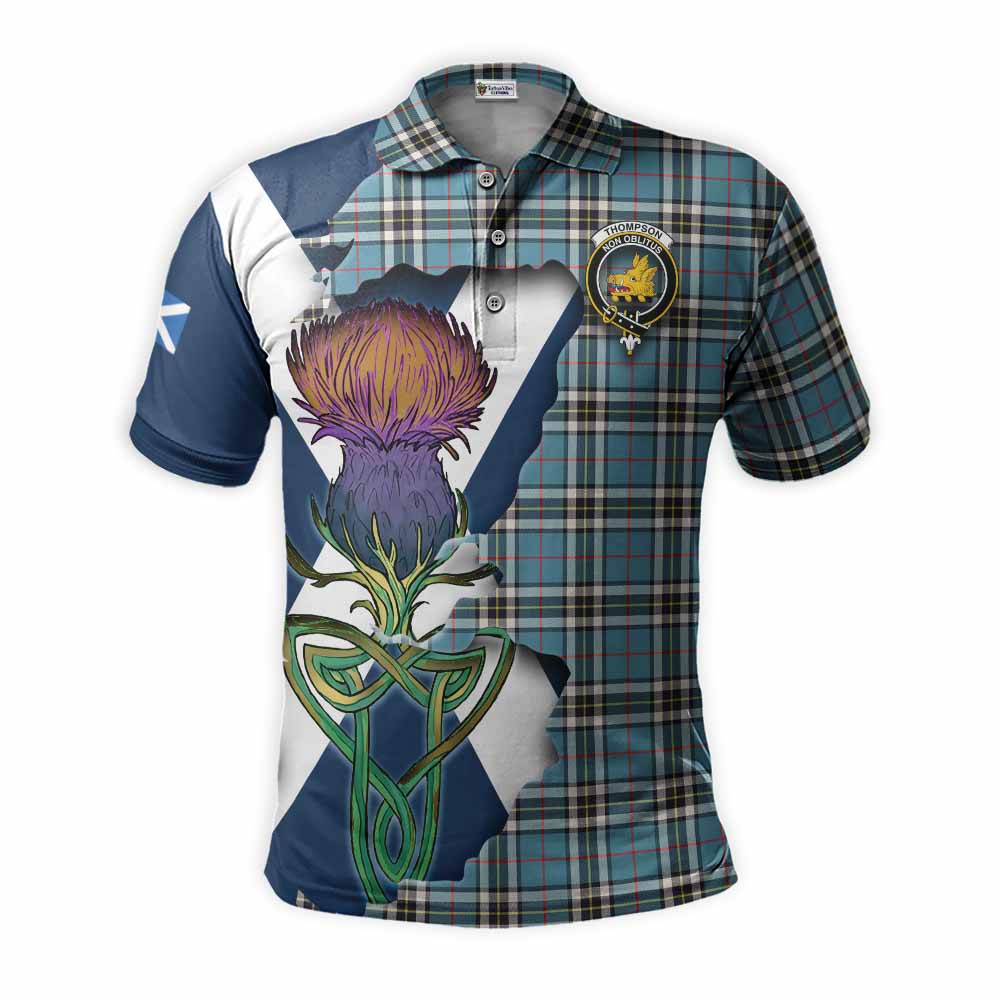 Tartan Vibes Clothing Thompson (Thomson) Tartan Family Crest Polo Shirt Scottish Thistle Celtic Inspired
