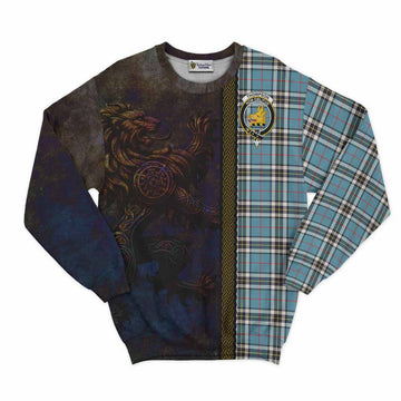 Tartan Vibes Clothing Thompson (Thomson) Tartan Family Crest Sweatshirt Alba Gu Brath Be Brave Lion Ancient Style