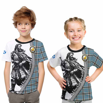 Thompson (Thomson) Tartan Clan Crest Kid T-Shirt with Highlander Warrior Celtic Style