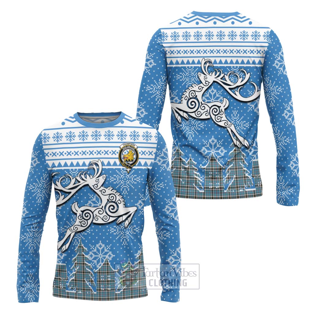 Tartan Vibes Clothing Thompson (Thomson) Clan Christmas Long Sleeve T-Shirt Celtic Reindeer Style