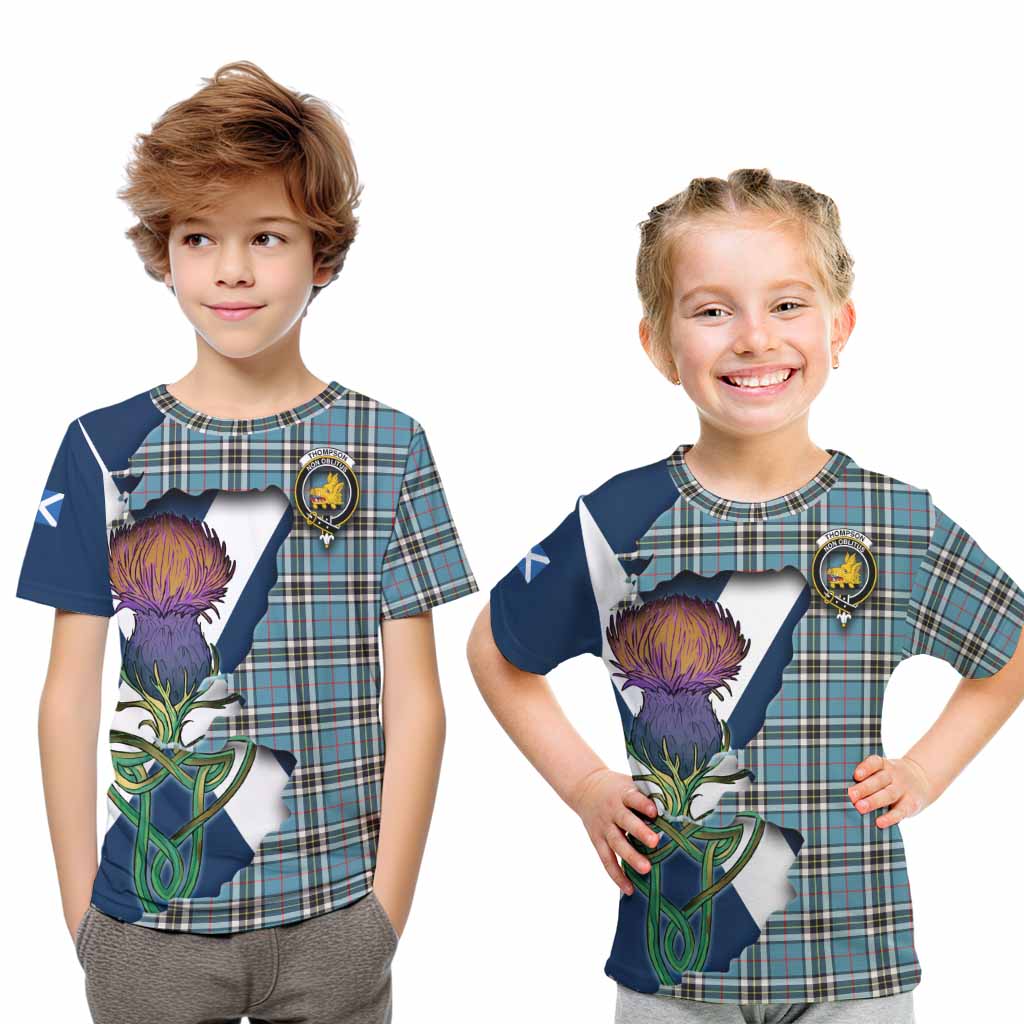 Tartan Vibes Clothing Thompson (Thomson) Tartan Family Crest Kid T-Shirt Scottish Thistle Celtic Inspired