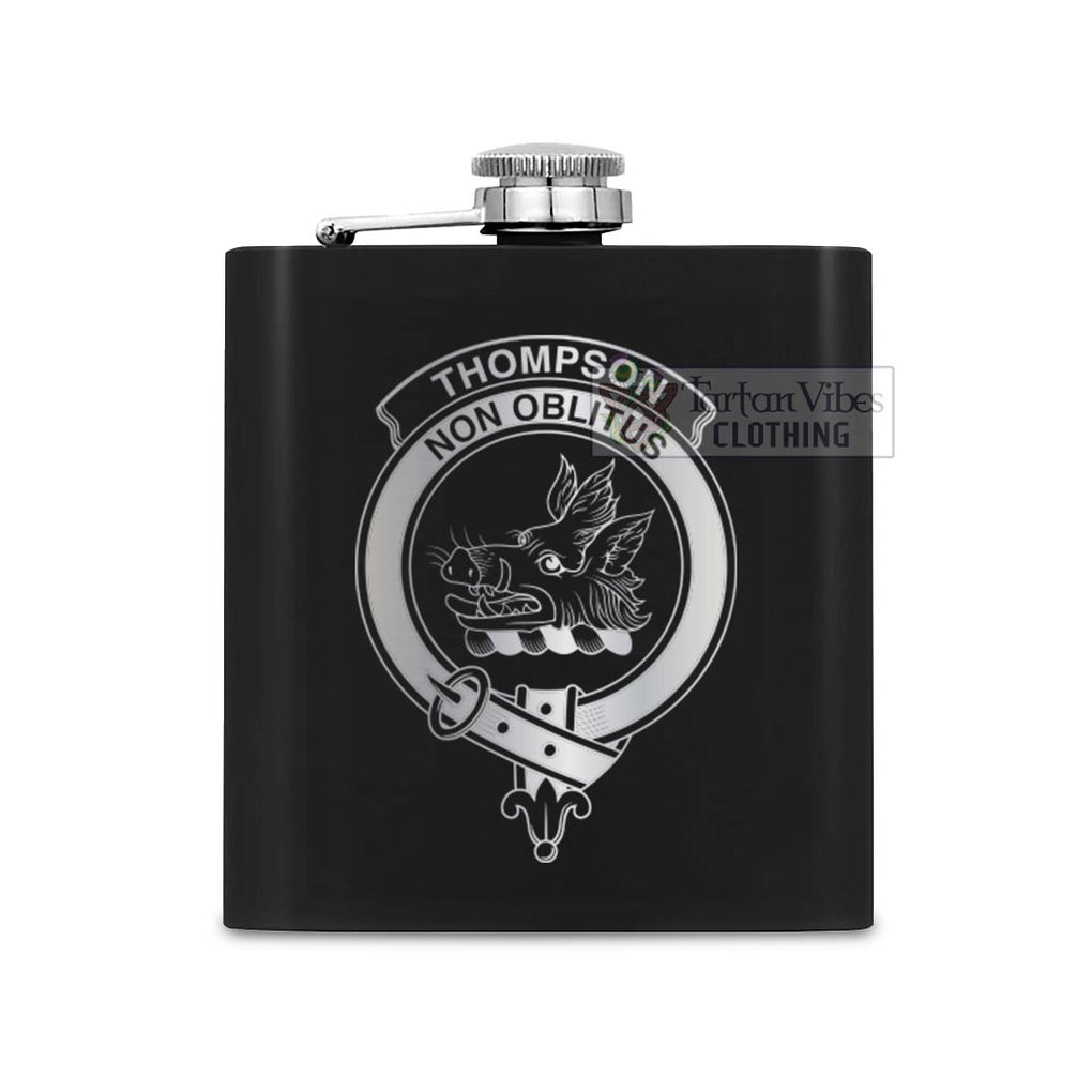 Thompson (Thomson) Crest Hip Flask Set 7oz Black Stainless Steel with A Gift Box One Size 7oz - 2D-tartanvibesclothing