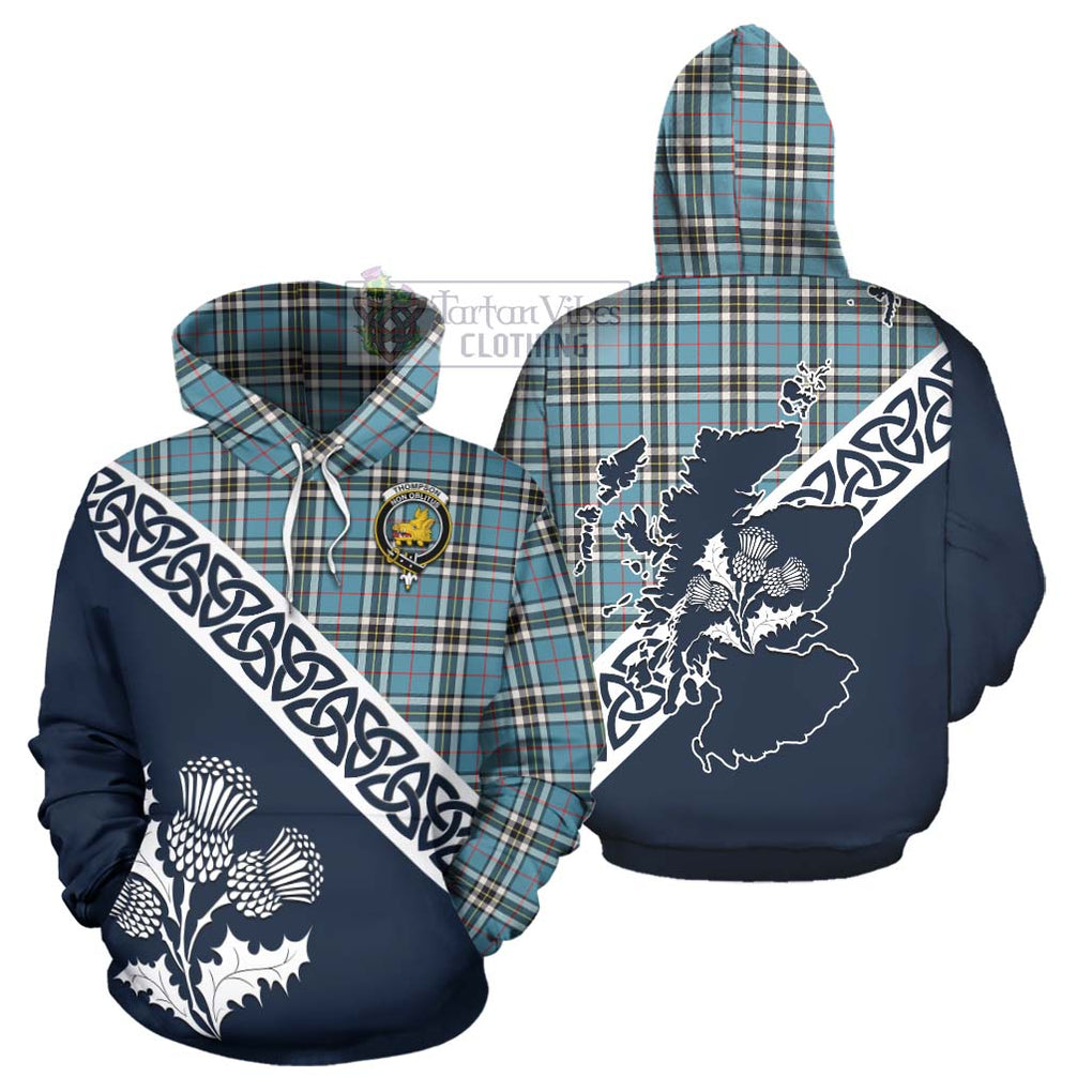 Tartan Vibes Clothing Thompson (Thomson) Tartan Hoodie Featuring Thistle and Scotland Map